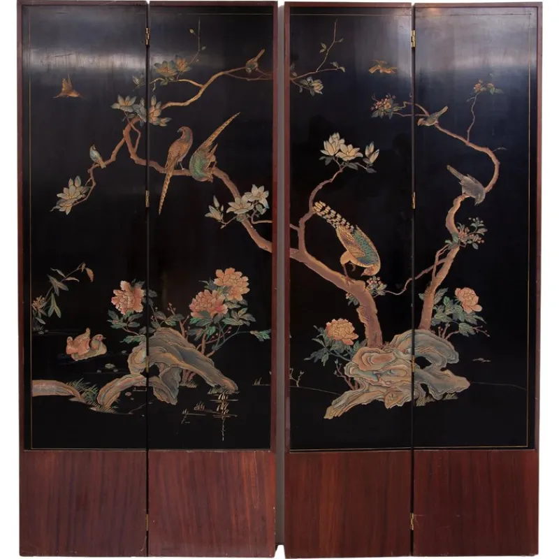 Outlet Pamono Mid-Century Chinese Modern Four Panel Screen with Landscape & Birds, 1940