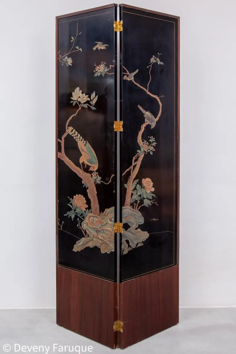 Outlet Pamono Mid-Century Chinese Modern Four Panel Screen with Landscape & Birds, 1940
