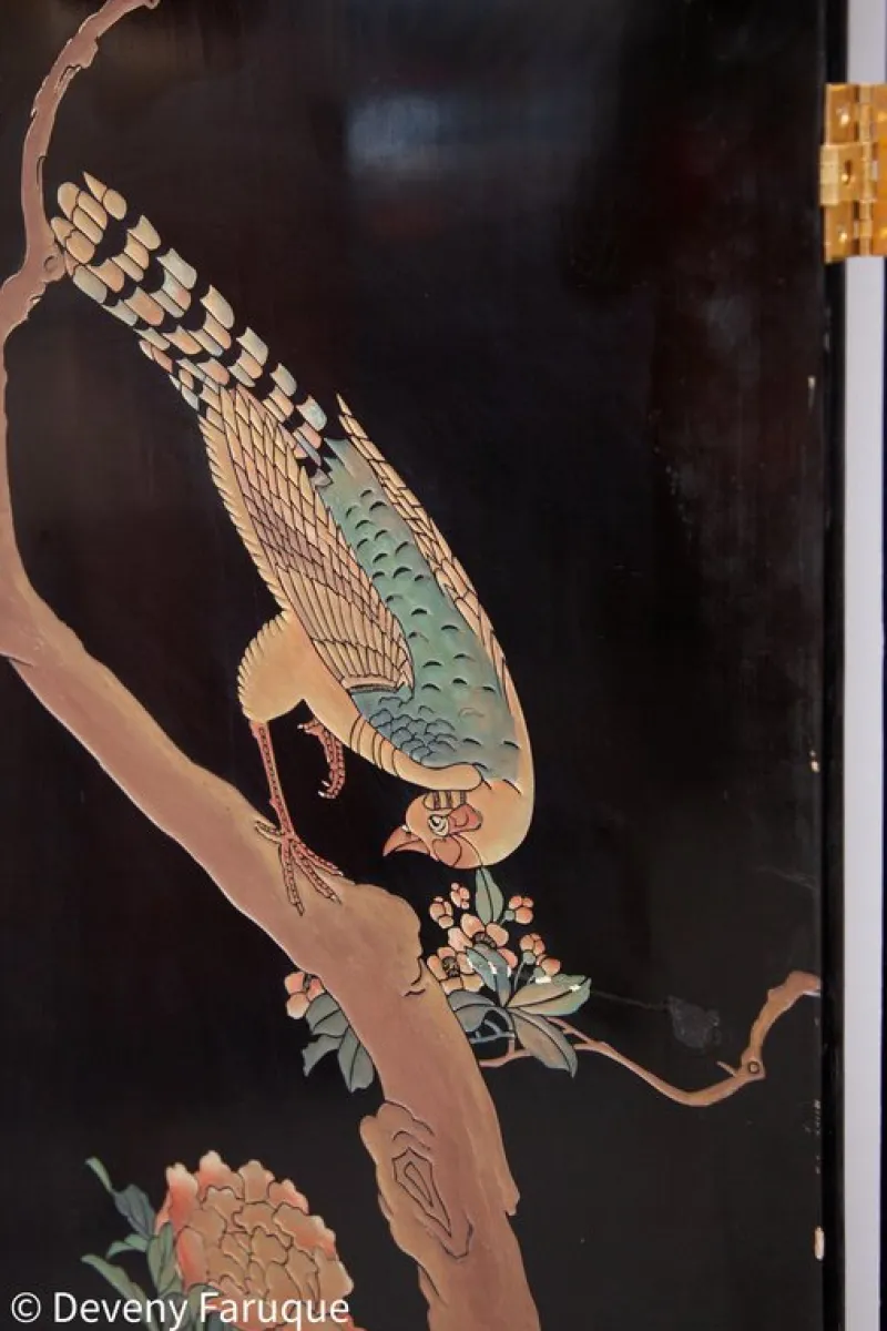 Outlet Pamono Mid-Century Chinese Modern Four Panel Screen with Landscape & Birds, 1940