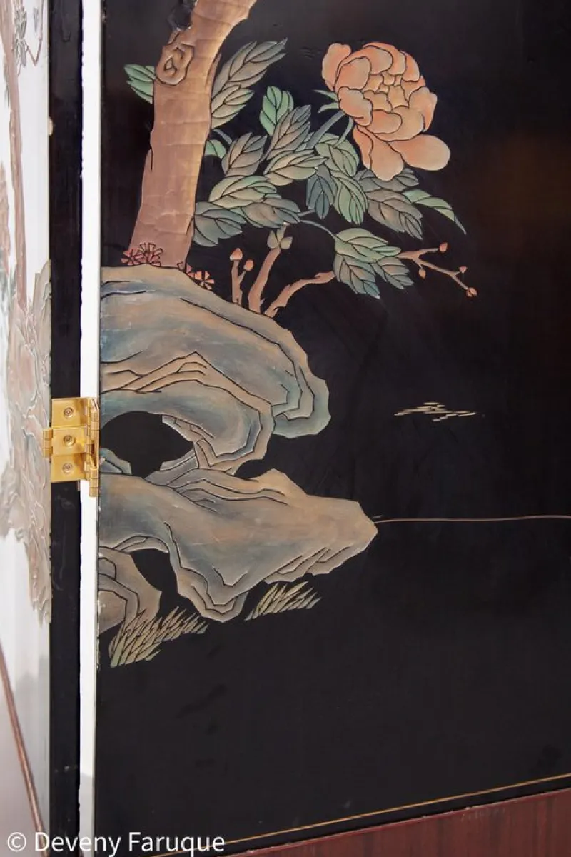 Outlet Pamono Mid-Century Chinese Modern Four Panel Screen with Landscape & Birds, 1940