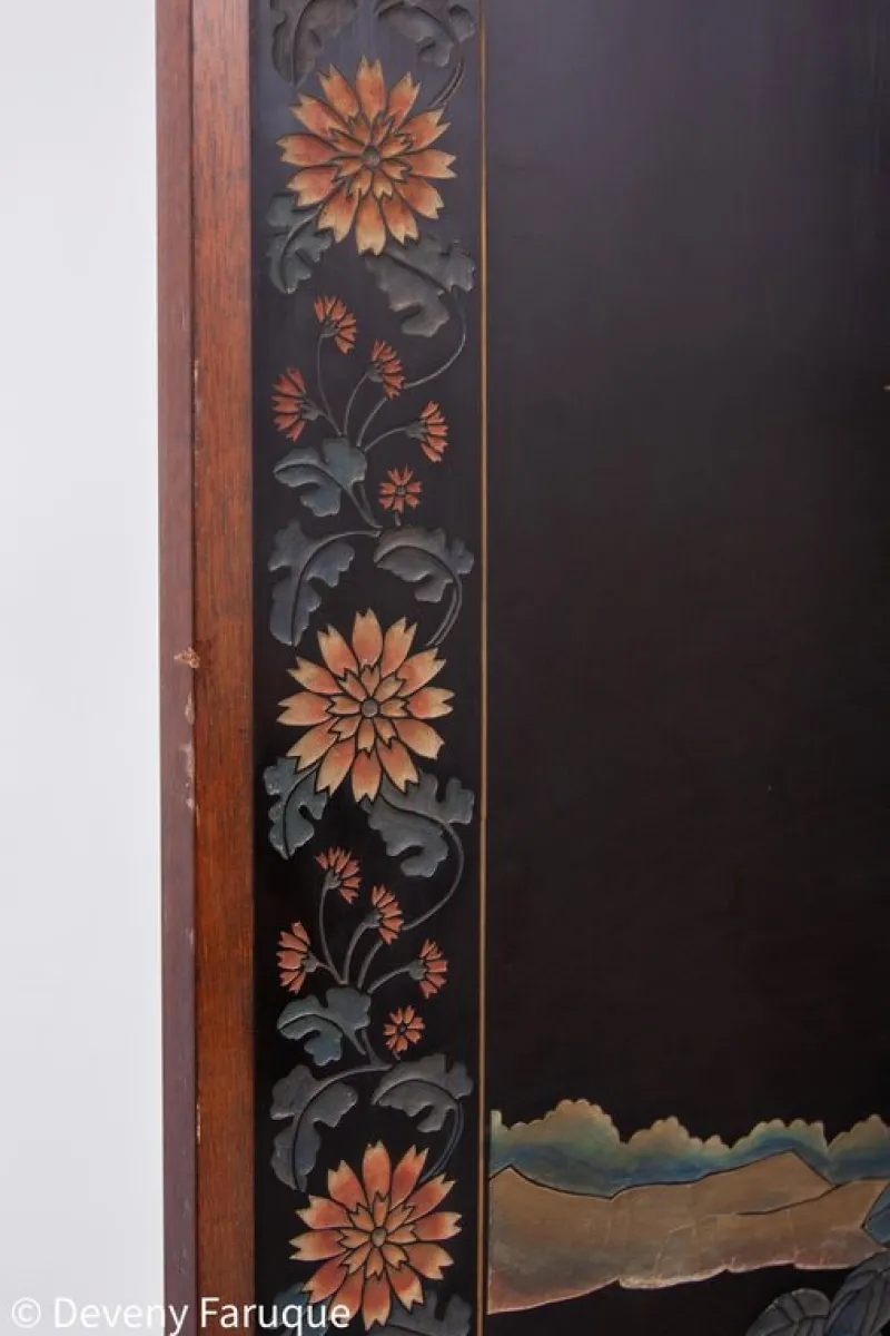 Outlet Pamono Mid-Century Chinese Modern Four Panel Screen with Landscape & Birds, 1940
