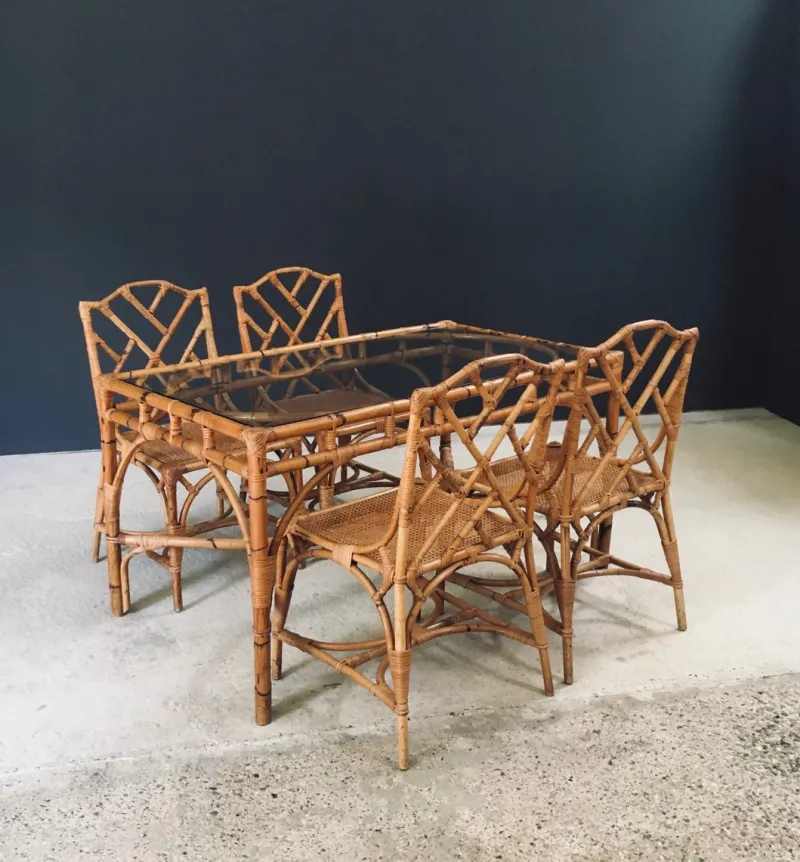 Pamono Mid-Century Chippendale Bamboo Dining Table, Italy, 1960s> Dining Tables & Sets