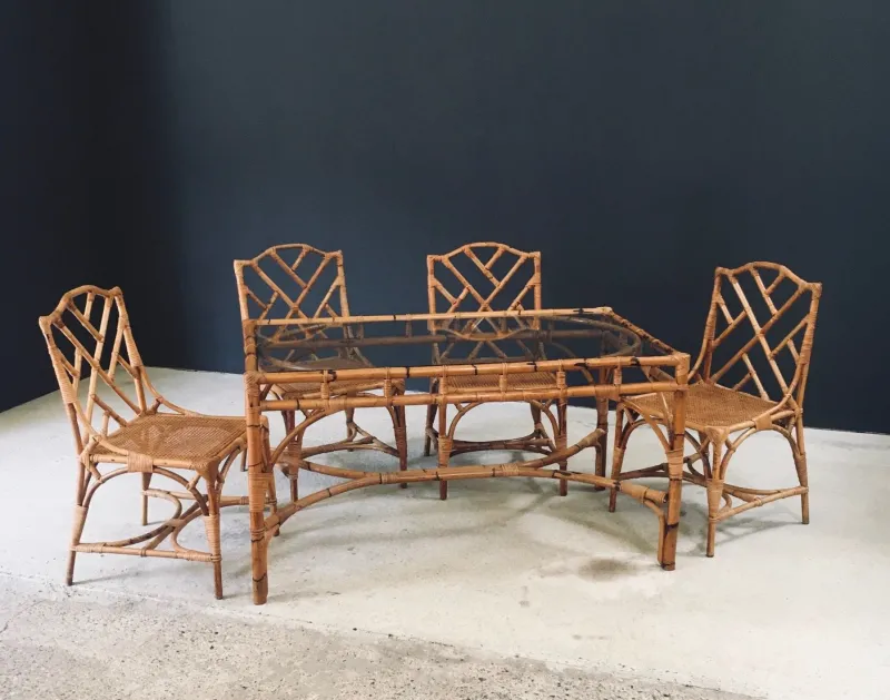 Pamono Mid-Century Chippendale Bamboo Dining Table, Italy, 1960s> Dining Tables & Sets