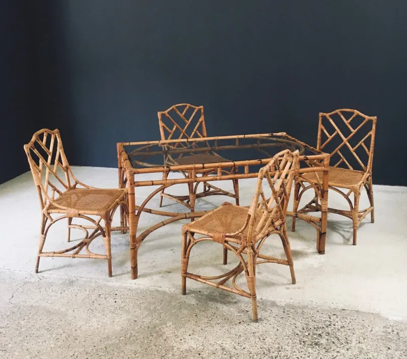 Pamono Mid-Century Chippendale Bamboo Dining Table, Italy, 1960s> Dining Tables & Sets