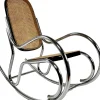 Pamono Mid-Century Chromed Steel & Rattan Rocking Chair, 1970s> Rocking Chairs
