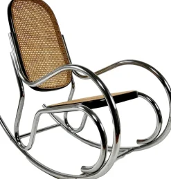 Pamono Mid-Century Chromed Steel & Rattan Rocking Chair, 1970s> Rocking Chairs