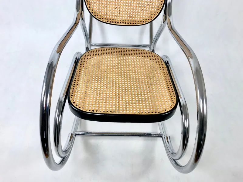 Pamono Mid-Century Chromed Steel & Rattan Rocking Chair, 1970s> Rocking Chairs