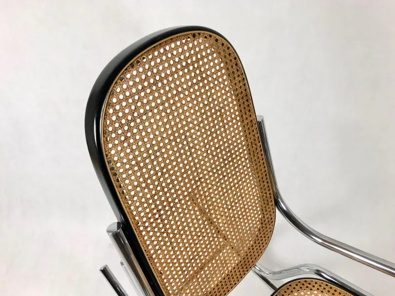 Pamono Mid-Century Chromed Steel & Rattan Rocking Chair, 1970s> Rocking Chairs