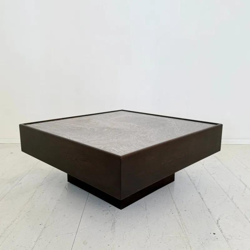 Pamono Mid-Century Coffee Table in Dark Oak with Etched Metal Top attributed to Lilienthal, 1970s> Coffee & Side Tables