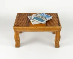 Best Pamono Mid-Century Coffee Table with Wavy Legs in Rattan attributed to Vivai del Sud, Italy, 1970s