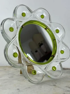 New Pamono Mid-Century Crystal and Brass Table Mirror from Lalique, 1960s