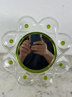 New Pamono Mid-Century Crystal and Brass Table Mirror from Lalique, 1960s