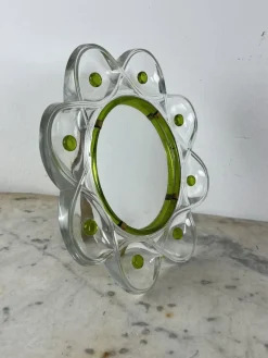 New Pamono Mid-Century Crystal and Brass Table Mirror from Lalique, 1960s