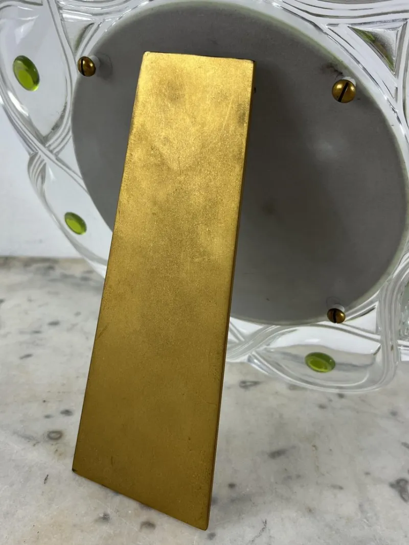 New Pamono Mid-Century Crystal and Brass Table Mirror from Lalique, 1960s