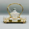 Pamono Mid-Century Crystal Harcourt Missouri Condiment or Caviar Set with Lidded Central Jar, Spoon, and Two Facetted Cut Dishes in Gilt Handled Tray from Baccarat, 1950s, Set of 6> Serving Dishes