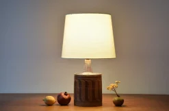 New Pamono Mid-Century Danish Brown and Purple Striped Ceramic Table Lamp by Jytte Trebbien, 1960s