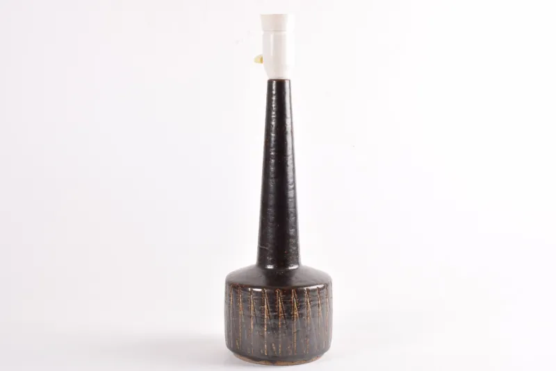 Pamono Mid-Century Danish Brown Glazed and Striped Ceramic Table Lamp from Palshus, 1960s> Table Lamps