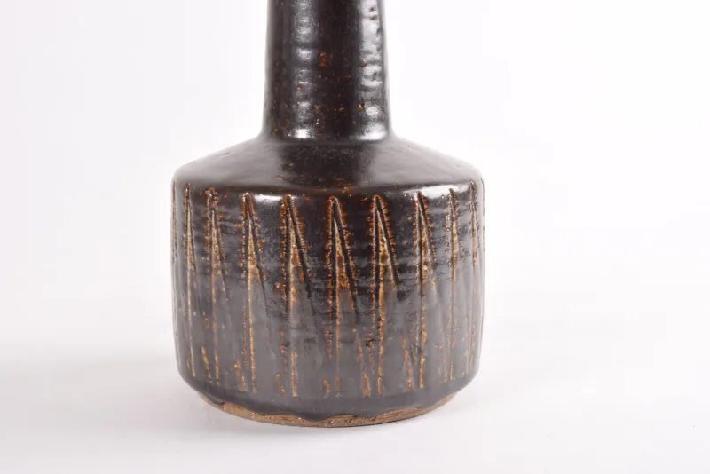 Pamono Mid-Century Danish Brown Glazed and Striped Ceramic Table Lamp from Palshus, 1960s> Table Lamps