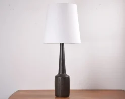 Best Pamono Mid-Century Danish Ceramic Table Lamp in Dark Brown Green Glaze with Shade from Palshus, 1960s