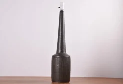 Best Pamono Mid-Century Danish Ceramic Table Lamp in Dark Brown Green Glaze with Shade from Palshus, 1960s