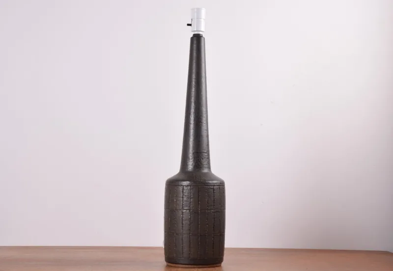 Best Pamono Mid-Century Danish Ceramic Table Lamp in Dark Brown Green Glaze with Shade from Palshus, 1960s