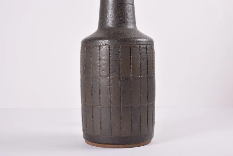 Best Pamono Mid-Century Danish Ceramic Table Lamp in Dark Brown Green Glaze with Shade from Palshus, 1960s