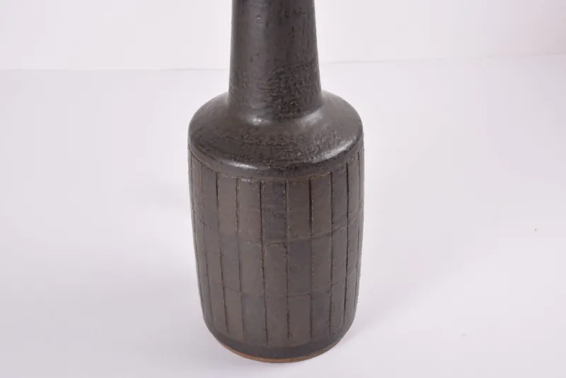 Best Pamono Mid-Century Danish Ceramic Table Lamp in Dark Brown Green Glaze with Shade from Palshus, 1960s