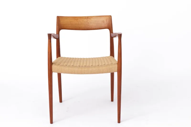 Pamono Mid-Century Danish Modern Model 57 Armchair in Teak with Papercord Seat by Niels Otto (N. O.) Møller for J. L. Møllers, 1960s> Side Chairs & Dining Chairs
