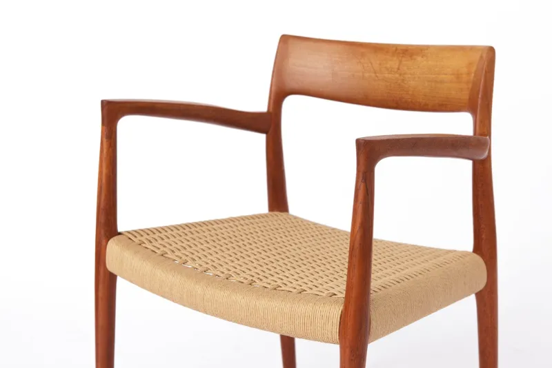 Pamono Mid-Century Danish Modern Model 57 Armchair in Teak with Papercord Seat by Niels Otto (N. O.) Møller for J. L. Møllers, 1960s> Side Chairs & Dining Chairs