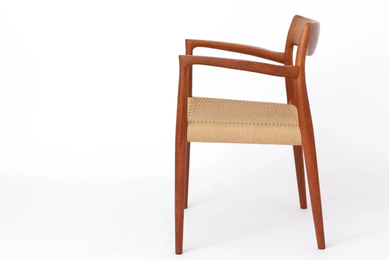 Pamono Mid-Century Danish Modern Model 57 Armchair in Teak with Papercord Seat by Niels Otto (N. O.) Møller for J. L. Møllers, 1960s> Side Chairs & Dining Chairs