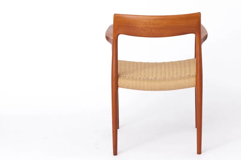Pamono Mid-Century Danish Modern Model 57 Armchair in Teak with Papercord Seat by Niels Otto (N. O.) Møller for J. L. Møllers, 1960s> Side Chairs & Dining Chairs
