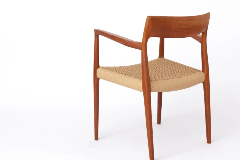 Pamono Mid-Century Danish Modern Model 57 Armchair in Teak with Papercord Seat by Niels Otto (N. O.) Møller for J. L. Møllers, 1960s> Side Chairs & Dining Chairs