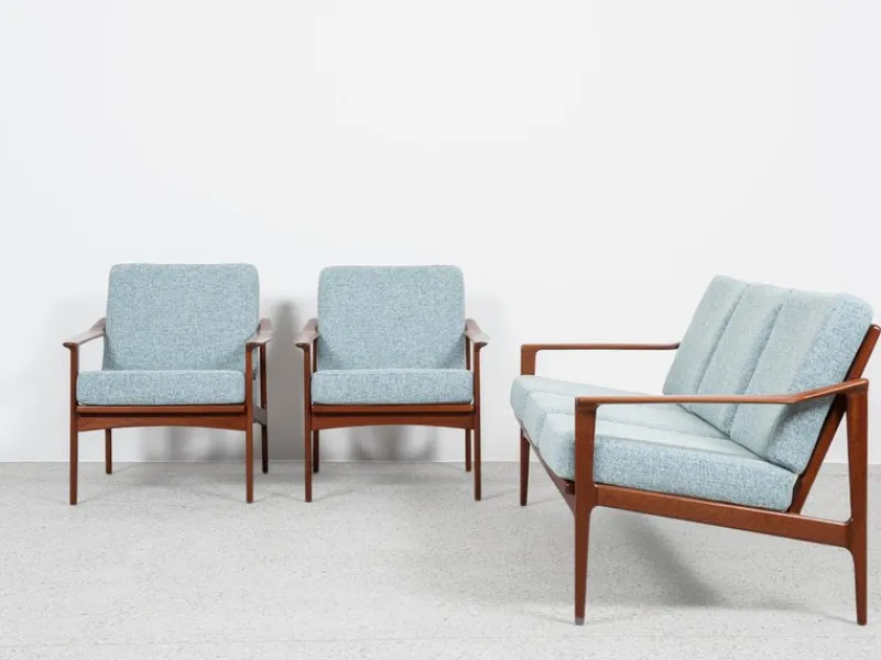 Pamono Mid-Century Danish Sofa Set in Teak attributed to Ib Kofod Larsen, Set of 3> Living Room Sets