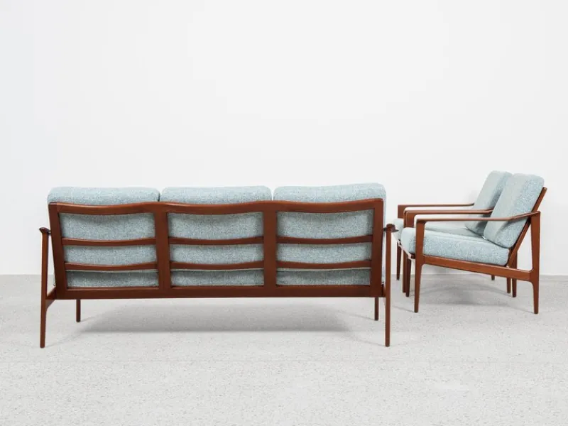 Pamono Mid-Century Danish Sofa Set in Teak attributed to Ib Kofod Larsen, Set of 3> Living Room Sets