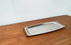 Clearance Pamono Mid-Century Danish Stainless Steel and Teak Tray from Lundtofte Denmark, 1960s