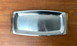 Clearance Pamono Mid-Century Danish Stainless Steel and Teak Tray from Lundtofte Denmark, 1960s