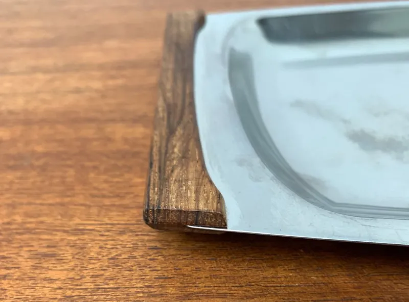Clearance Pamono Mid-Century Danish Stainless Steel and Teak Tray from Lundtofte Denmark, 1960s