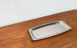 Clearance Pamono Mid-Century Danish Stainless Steel and Teak Tray from Lundtofte Denmark, 1960s