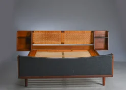 Discount Pamono Mid-Century Danish Teak Double Bed with Cane Headboard by Hans J. Wegner for Getama, 1960s
