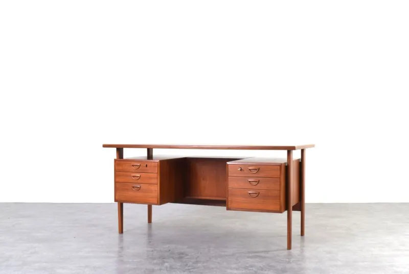 New Pamono Mid-Century Danish Teak Executive Desk by Kai Kristiansen for FM Møbler, 1960s