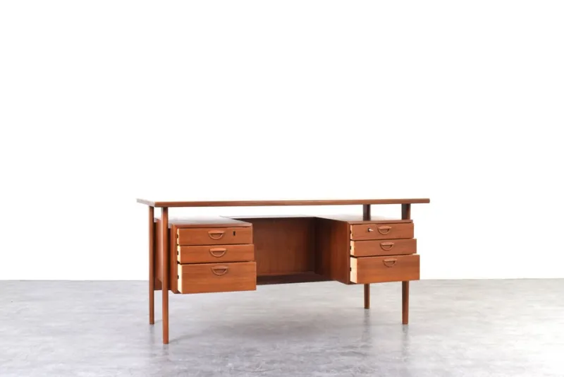 New Pamono Mid-Century Danish Teak Executive Desk by Kai Kristiansen for FM Møbler, 1960s