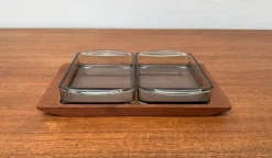 Pamono Mid-Century Danish Teak Tray from Artiform with Cabaret Glass Trays from Holmegaard, 1960s, Set of 3> Trays