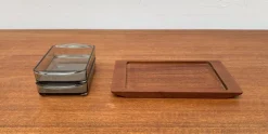 Pamono Mid-Century Danish Teak Tray from Artiform with Cabaret Glass Trays from Holmegaard, 1960s, Set of 3><noscript><img width=
