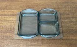 New Pamono Mid-Century Danish Teak with Cabaret Glass Trays from Holmegaard, 1960s, Set of 4