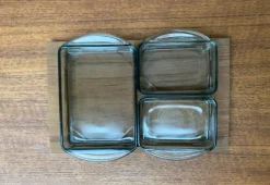 New Pamono Mid-Century Danish Teak with Cabaret Glass Trays from Holmegaard, 1960s, Set of 4