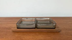 New Pamono Mid-Century Danish Teak with Cabaret Glass Trays from Holmegaard, 1960s, Set of 4