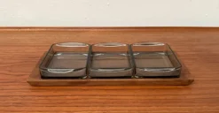 Outlet Pamono Mid-Century Danish Tray in Teak with Cabaret Glass Trays from Holmegaard, 1960s, Set of 4