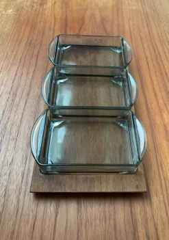 Outlet Pamono Mid-Century Danish Tray in Teak with Cabaret Glass Trays from Holmegaard, 1960s, Set of 4