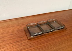 Outlet Pamono Mid-Century Danish Tray in Teak with Cabaret Glass Trays from Holmegaard, 1960s, Set of 4