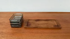 Outlet Pamono Mid-Century Danish Tray in Teak with Cabaret Glass Trays from Holmegaard, 1960s, Set of 4